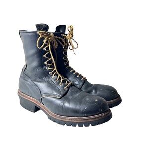 Vintage Red Wing Boots Black Leather Men 15 D Steel Toe Logger Lineman 70s 30173
